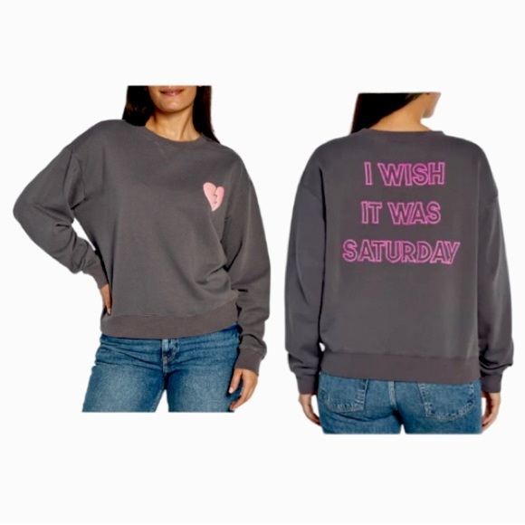 Wildfox I wish it was Saturday broken heart sweatshirt in gray size L NWT - Picture 1 of 13